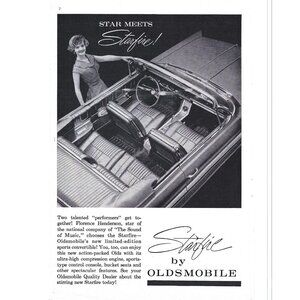 Florence Henderson Starfire Oldsmobile Luxury Convertible Advertisement 1960s Pr